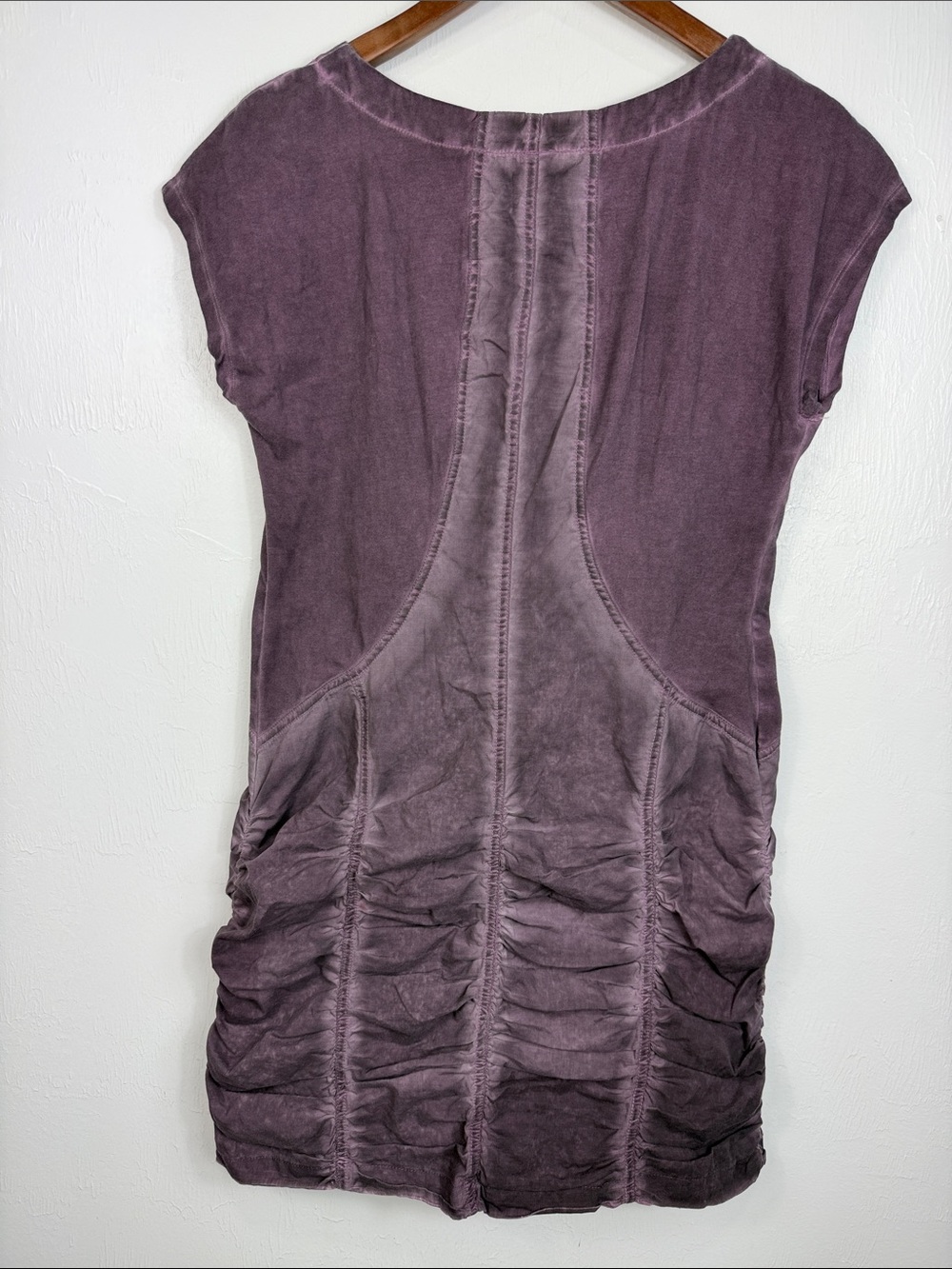 XCVI Purple Mineral Wash Ruched Mini Dress Short Sleeve Boho Size M - Picture 3 of 9